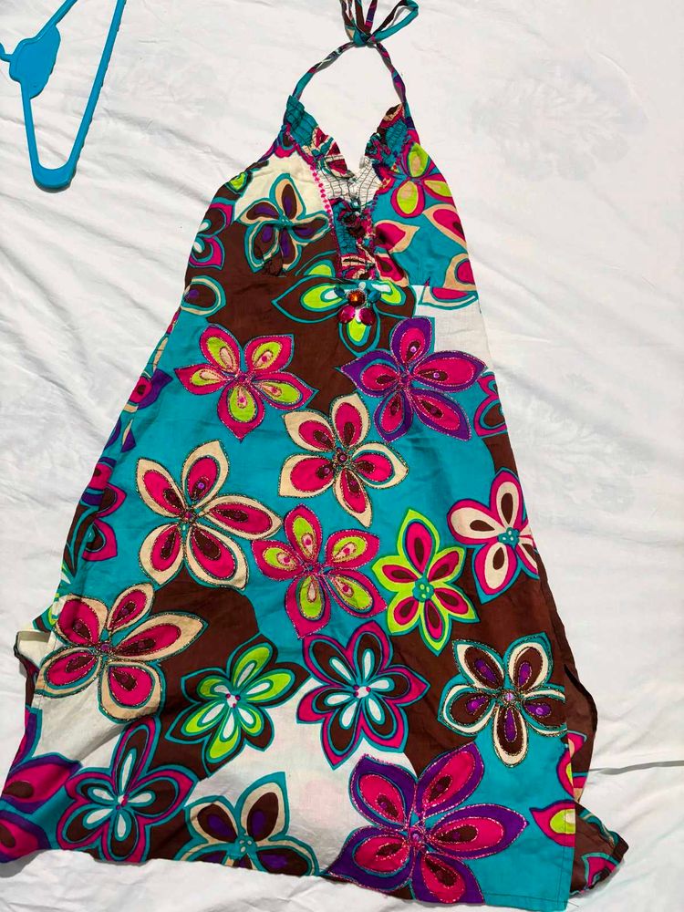 Boho Floral Halter Dress