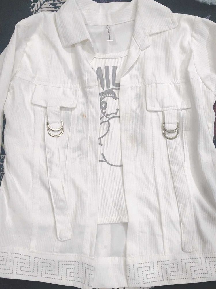 Chic White Jacket with Graphic Tee