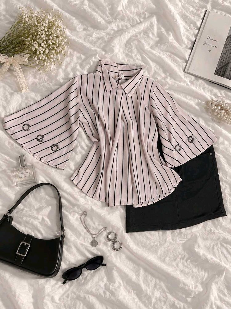 Chic Striped Bell Sleeve Top
