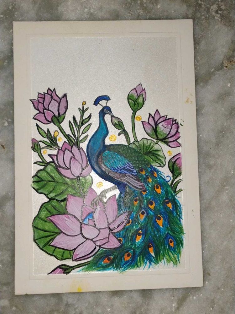 Peacock &amp; Lotus Painted envelope