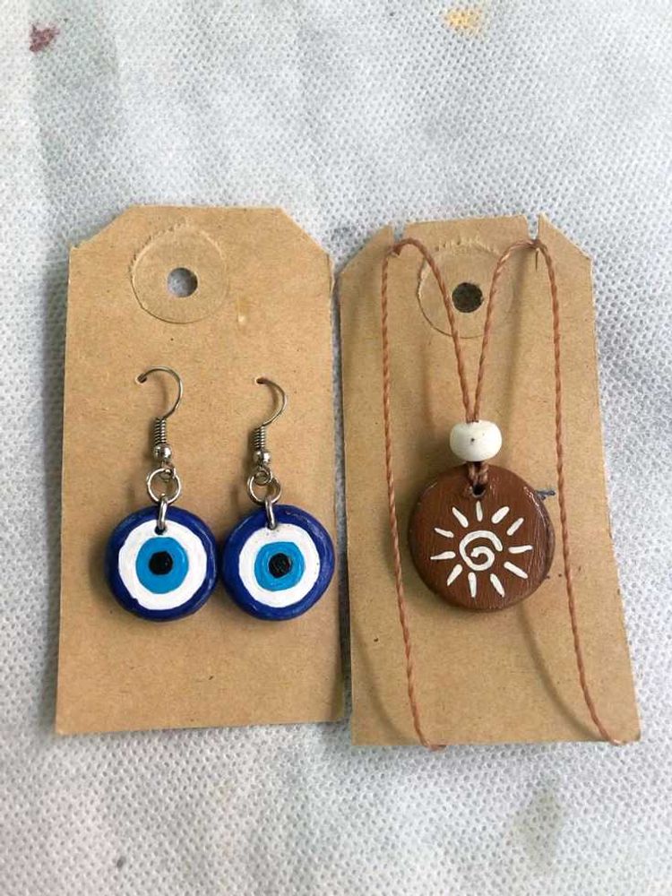 Evil Eye &amp; Sun Pendant Necklace Set