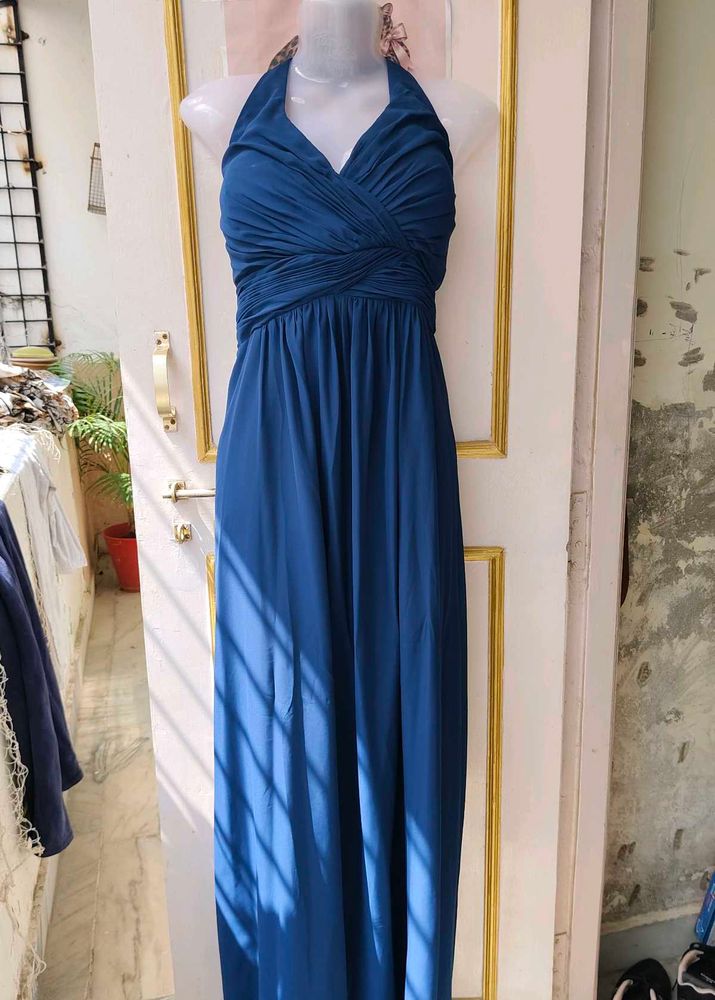 Elegant Blue Halter Neck Maxi Dress