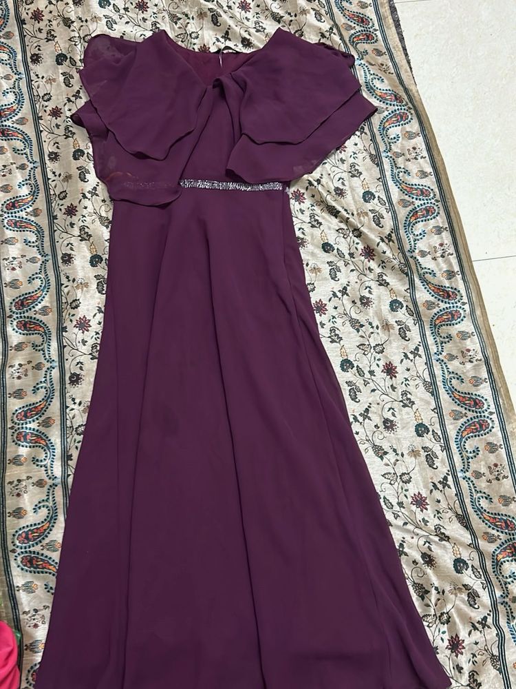 Elegant Plum Gown with Embellished Waist