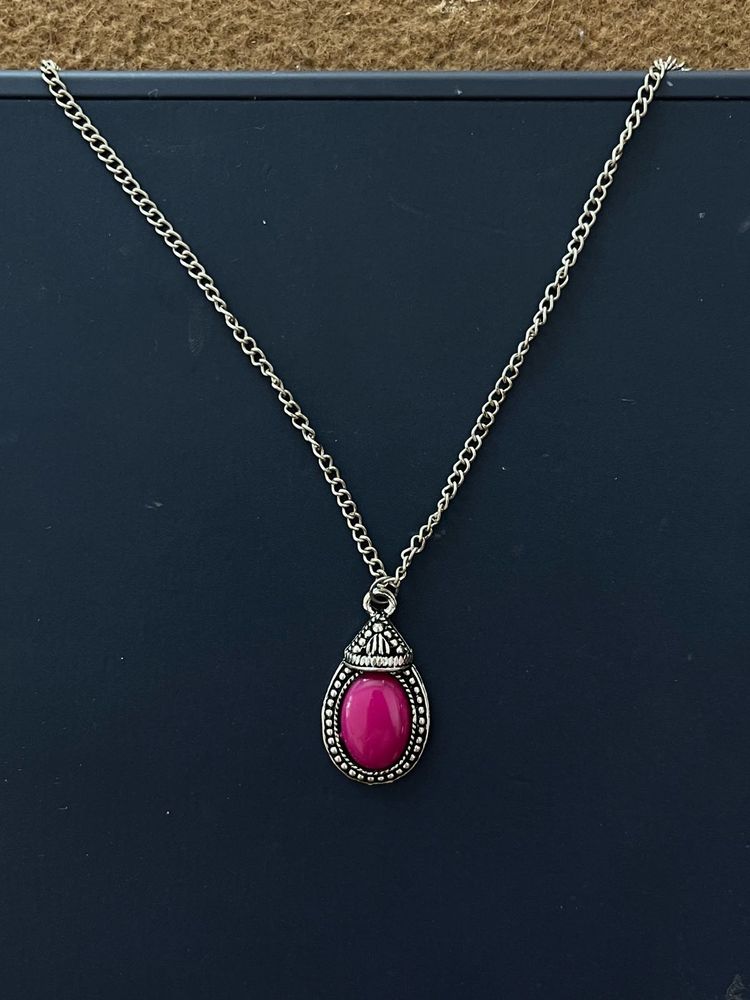 vintage Pink agate Stone Pendant Necklace