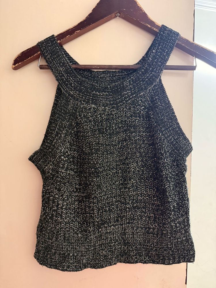 Y2K Grey Halter Knit Tank Top