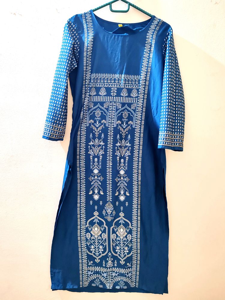 Blue Printed Straight Kurta