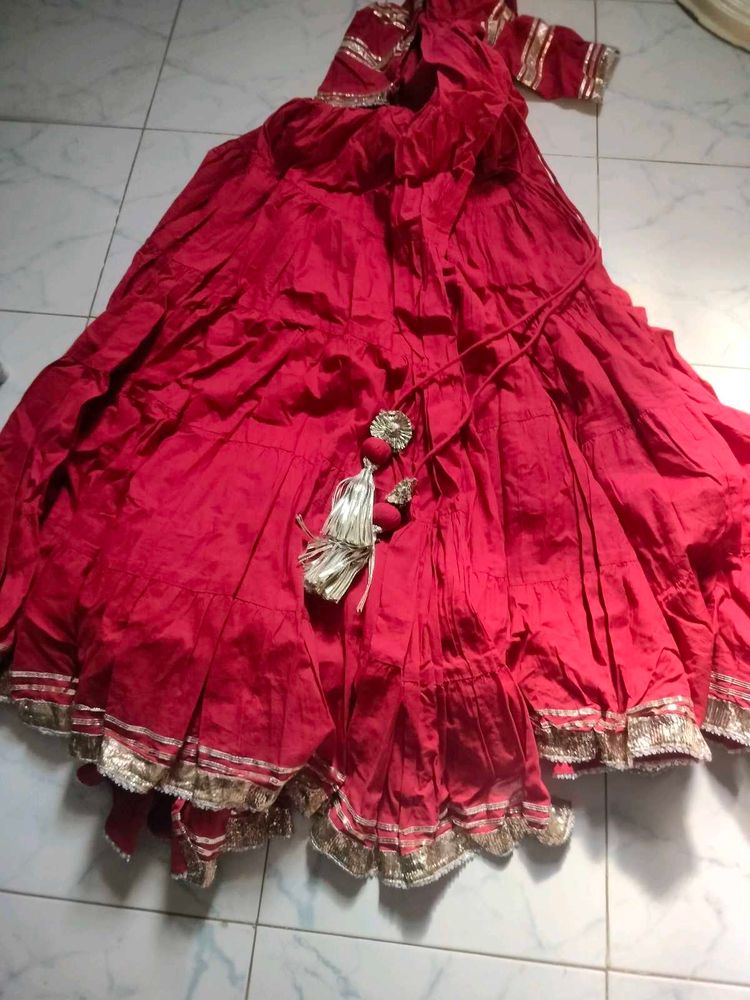 Vibrant Red Anarkali suit. brand name "Aacho"".