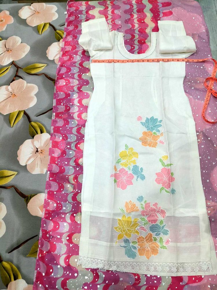 branded White suit dupatta and pant set