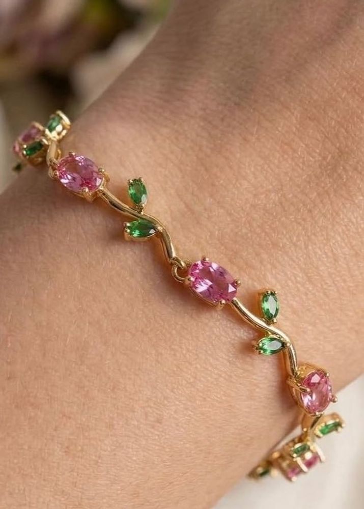 Anti tarnish Gold Bracelet with Pink &amp; Gre