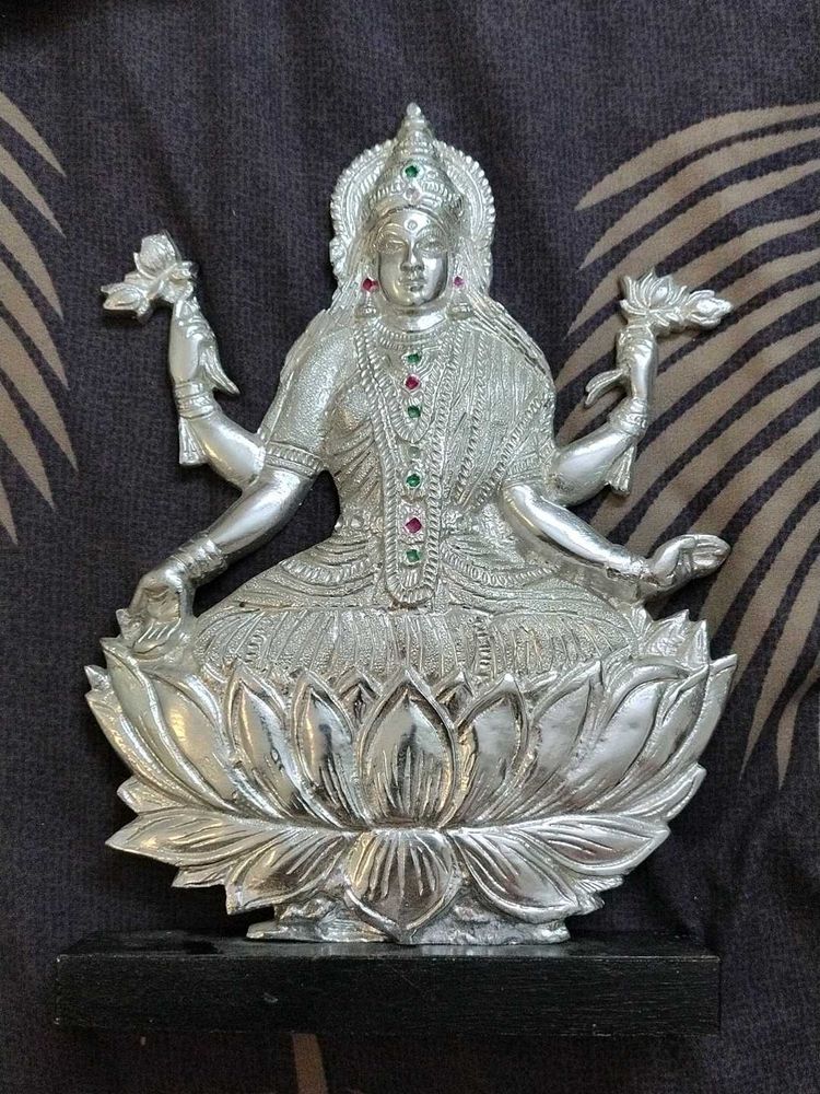Silver Lakshmi Idol on Lotus