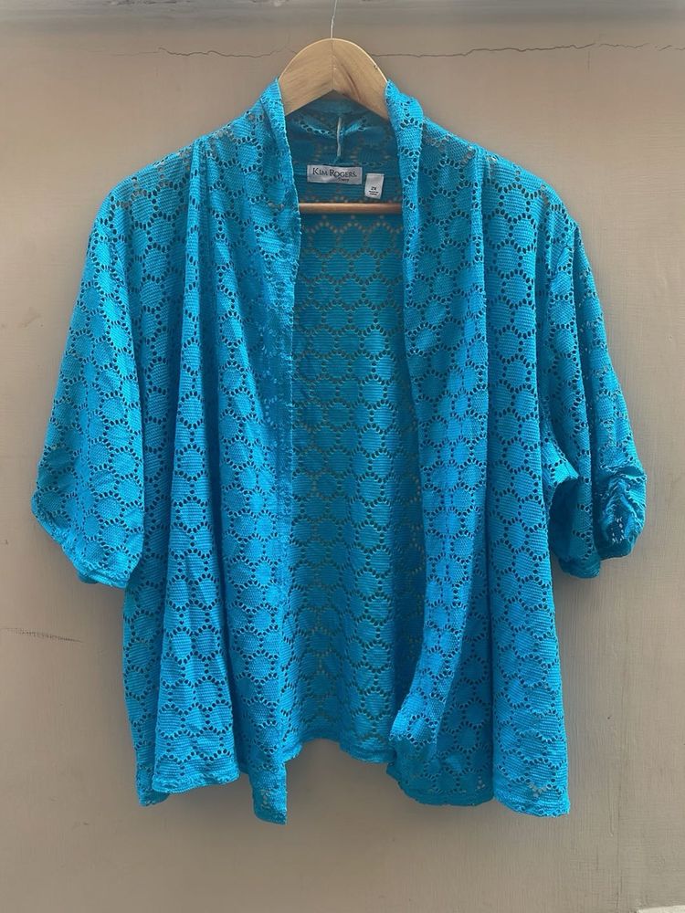 Stylish Blue Open Front Kimono Cardigan
