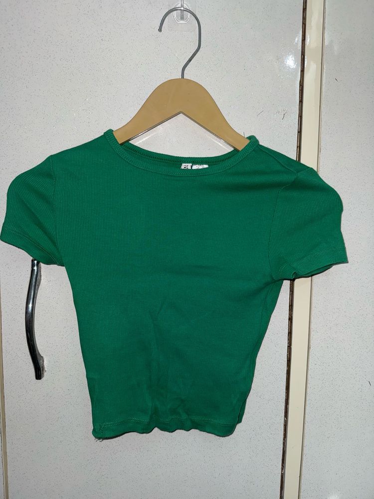 Green Ribbed Crop Top