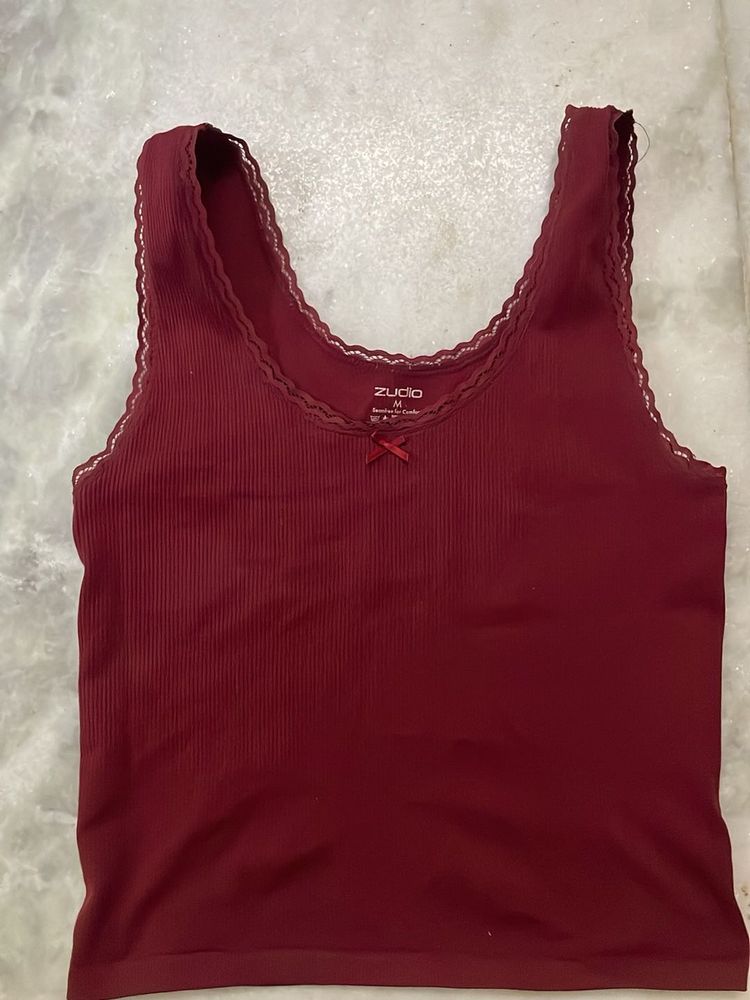 Ribbed Lace Trim Crop Top