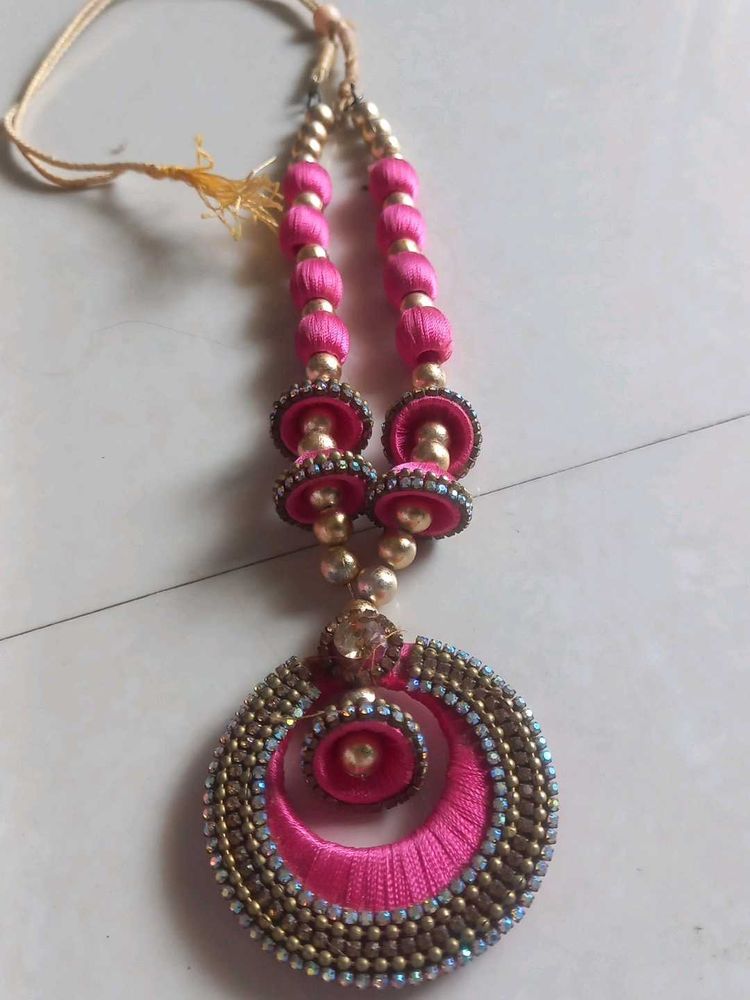 Handmade Pink Silk Thread Necklace
