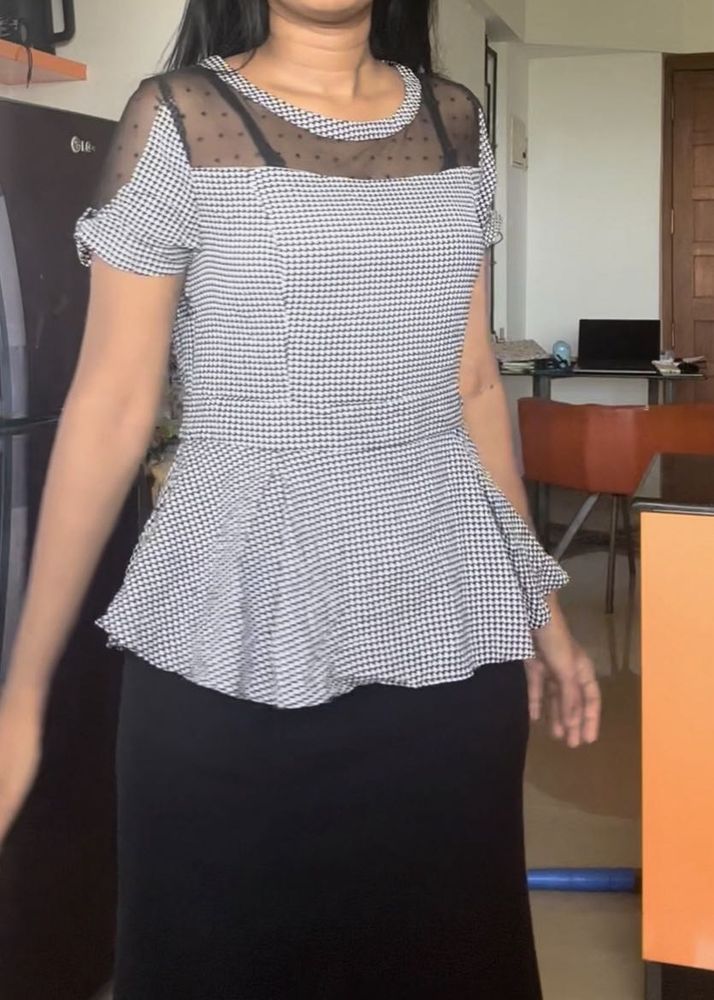 Chic Peplum Top with Mesh Detail