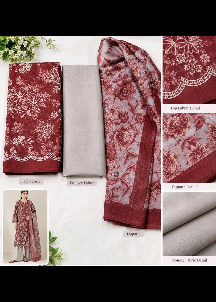 Maroon Floral Print Kurta Set with Dupatta