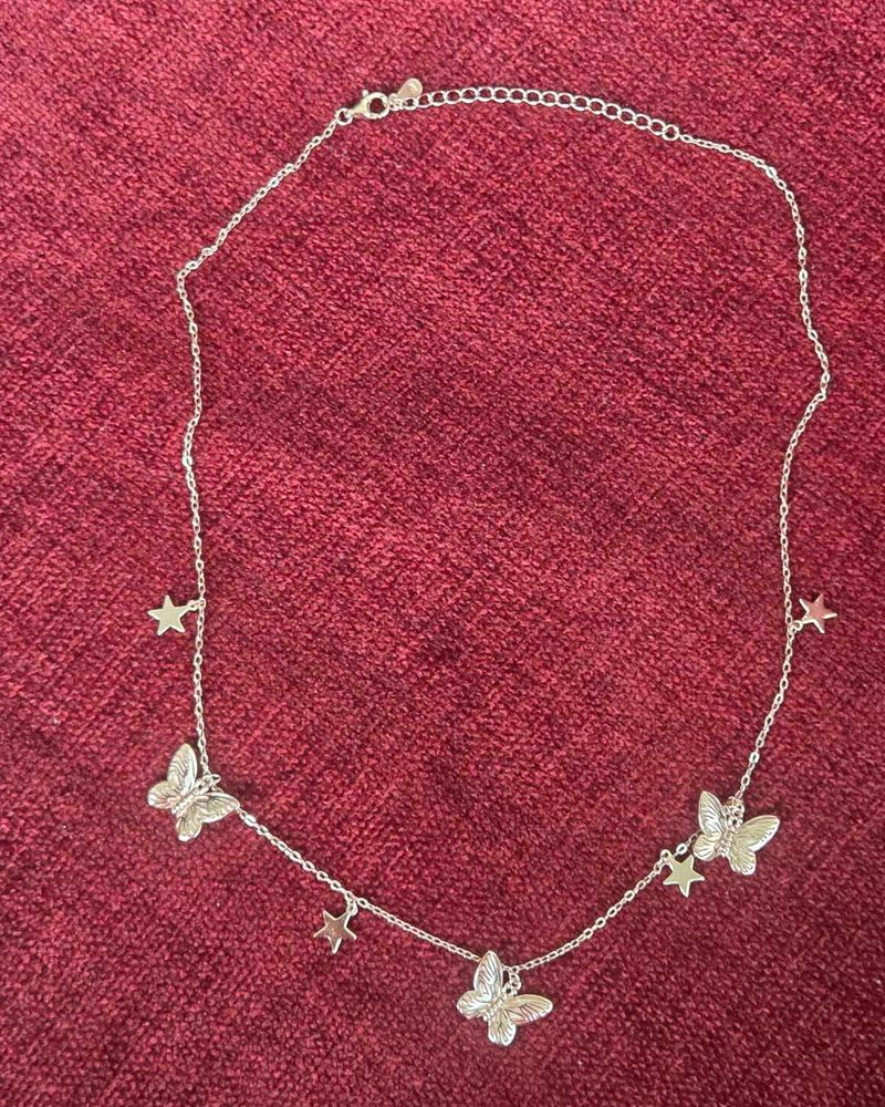 Butterfly Star Charm Necklace SS925 Rose gold