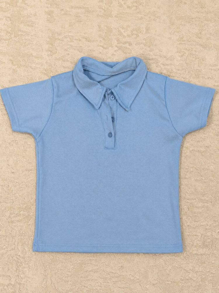 🦋Sky Blue Ribbed Polo Tee