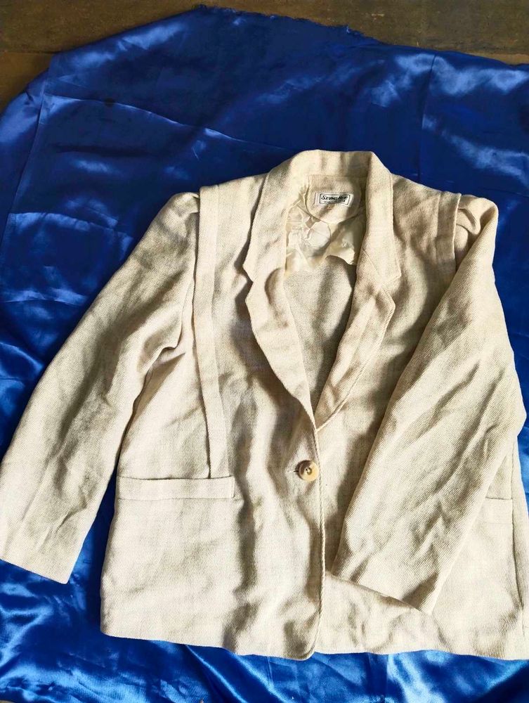 Length 24,Vintage Beige Blazer Jacket