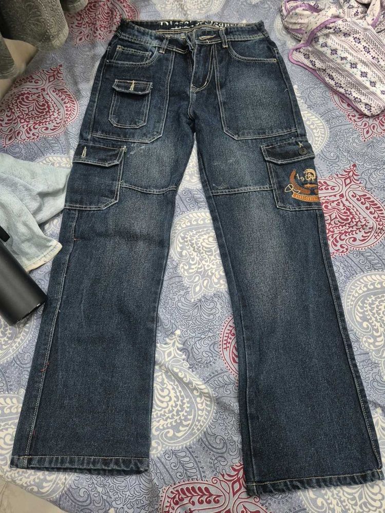 vintage Diesel Stylish Blue Denim Cargo Jeans