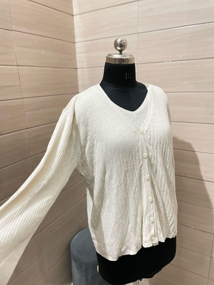 Imported Double layer Cream Knit Cardigan