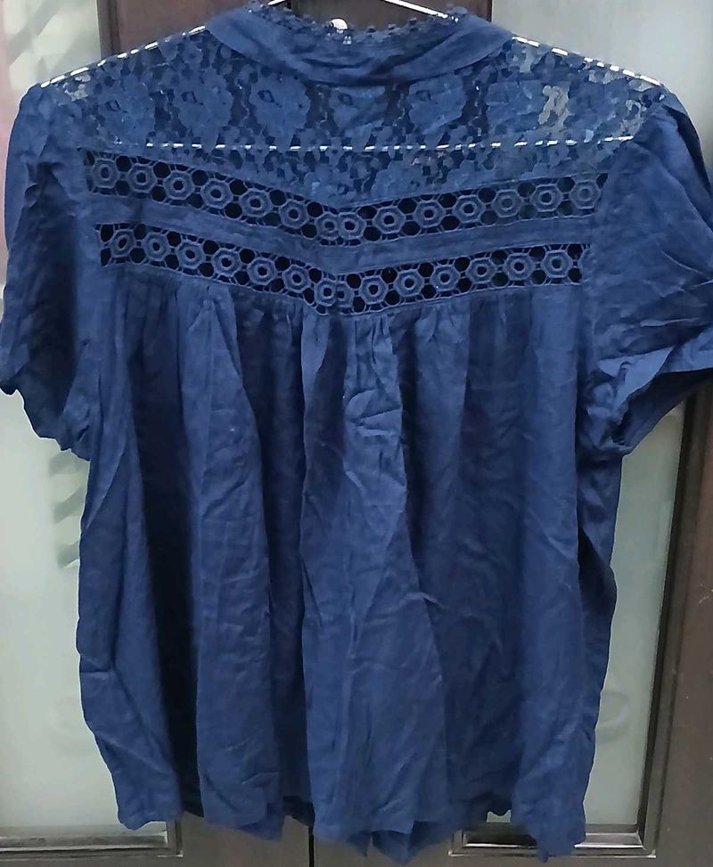 Elegant Navy Blue Lace Top