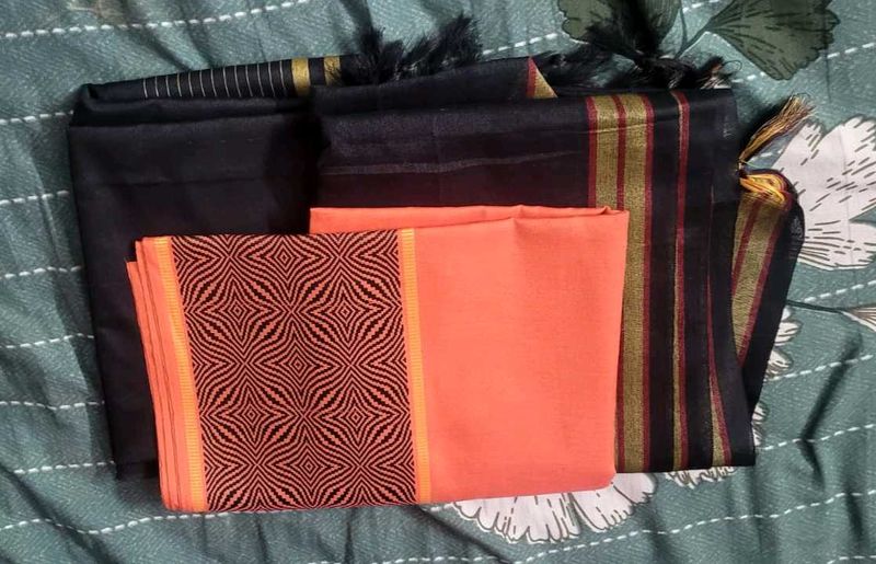 Elegant Black &amp; Orange Saree