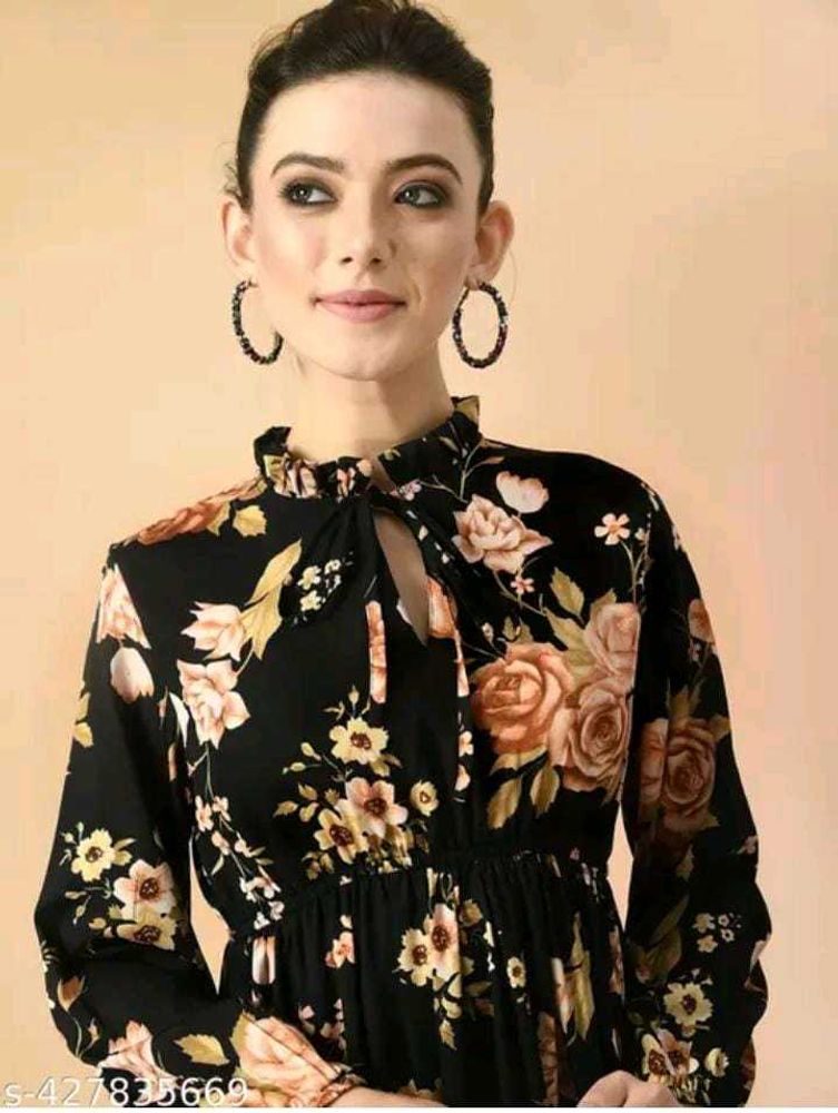 Floral Print Tie-Neck Dress