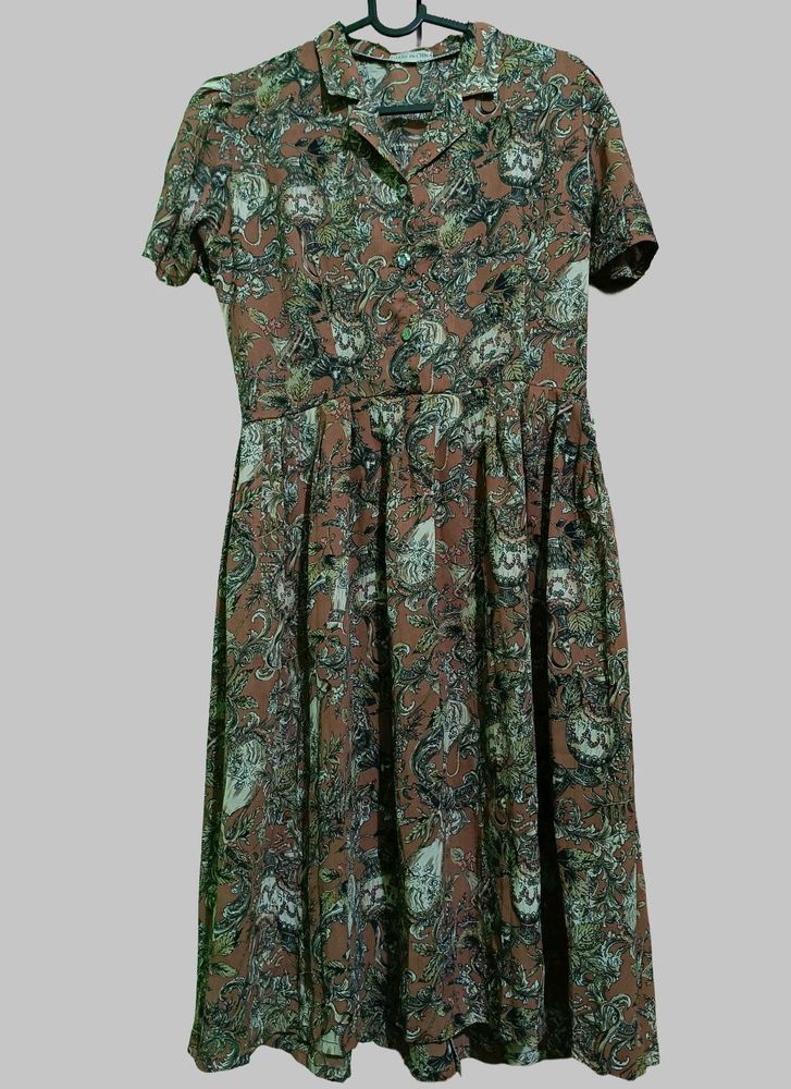 Vintage Print Midi Dress