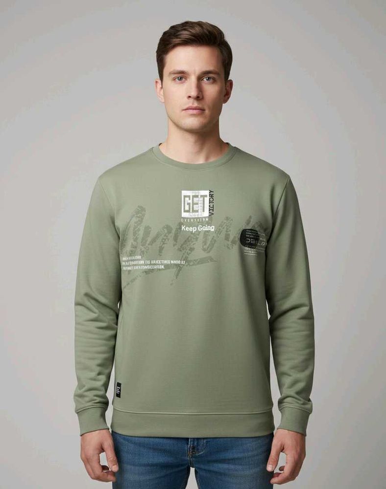 Olive Green Graphic Print Sweatshirt