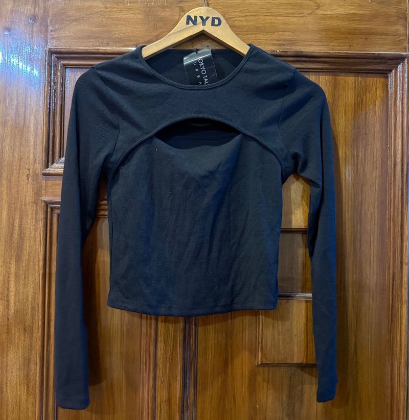 Black Cut-out Long Sleeve Top