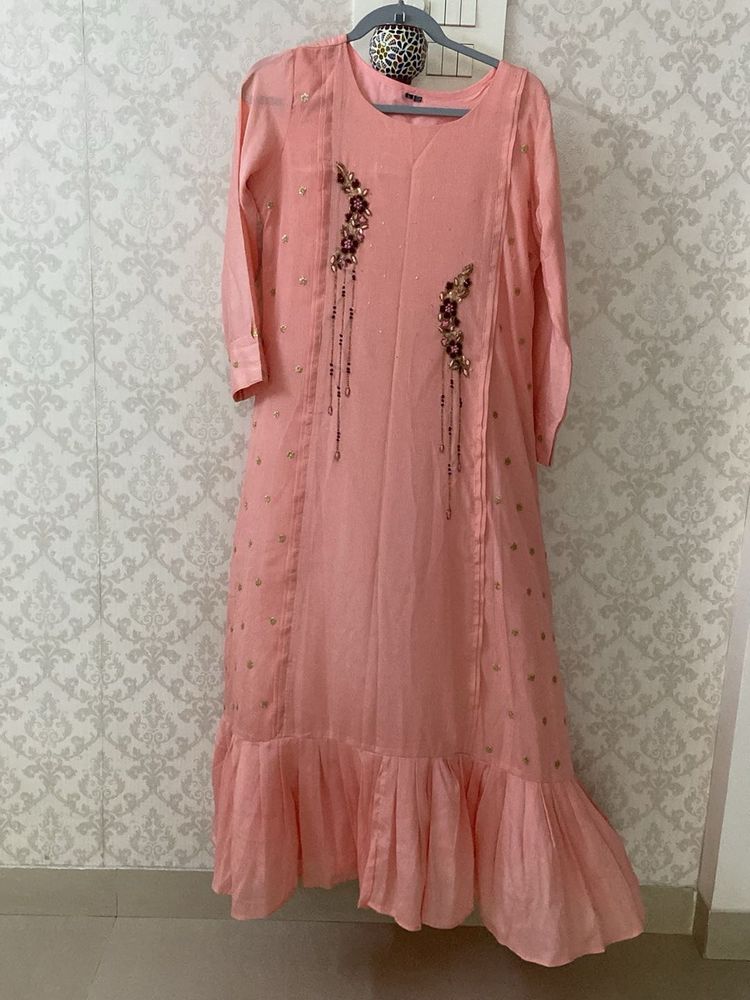 Peach Embroidered Kurta