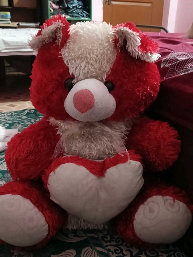 Adorable Red Teddy Bear with Heart