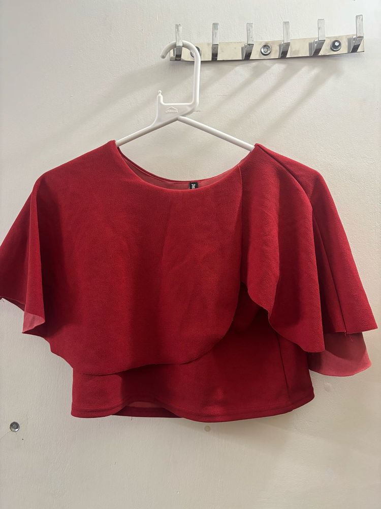 Red Ruffle Cape Top