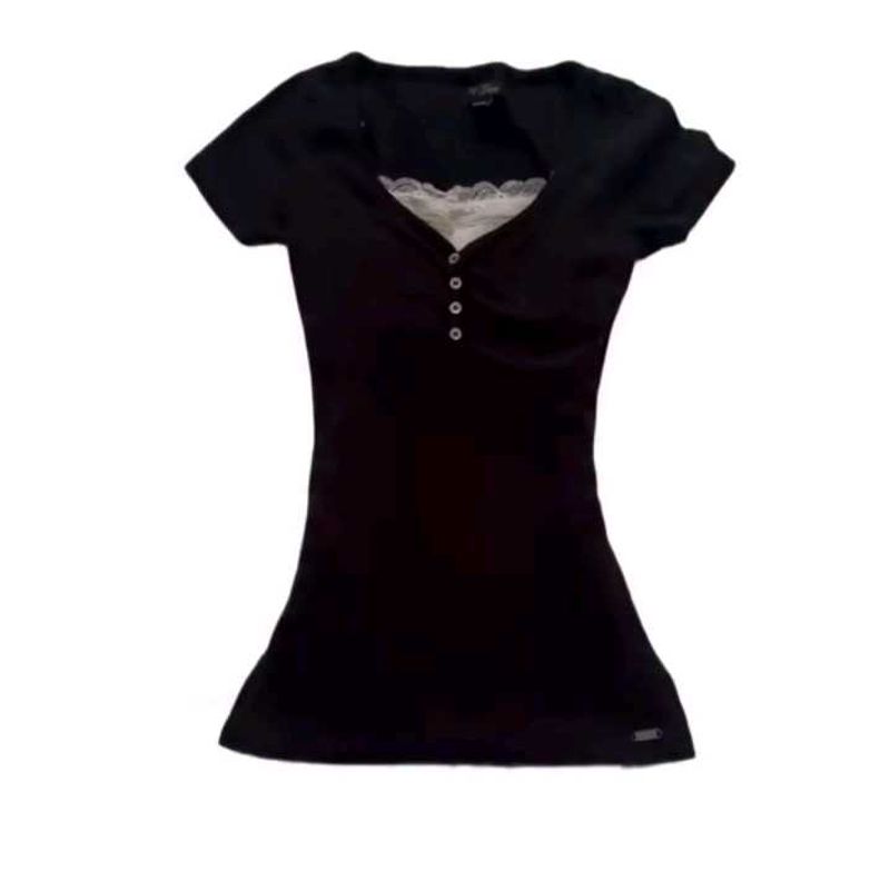 Black lace trim v-neck top
