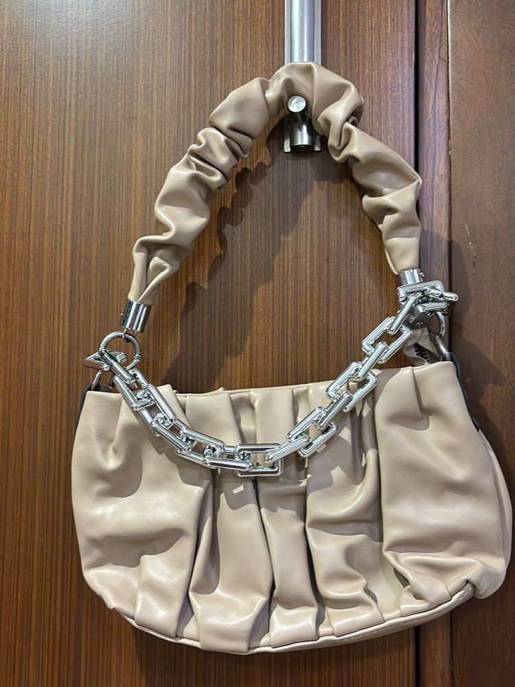 Chic Ruched Clutch with Silver Chain