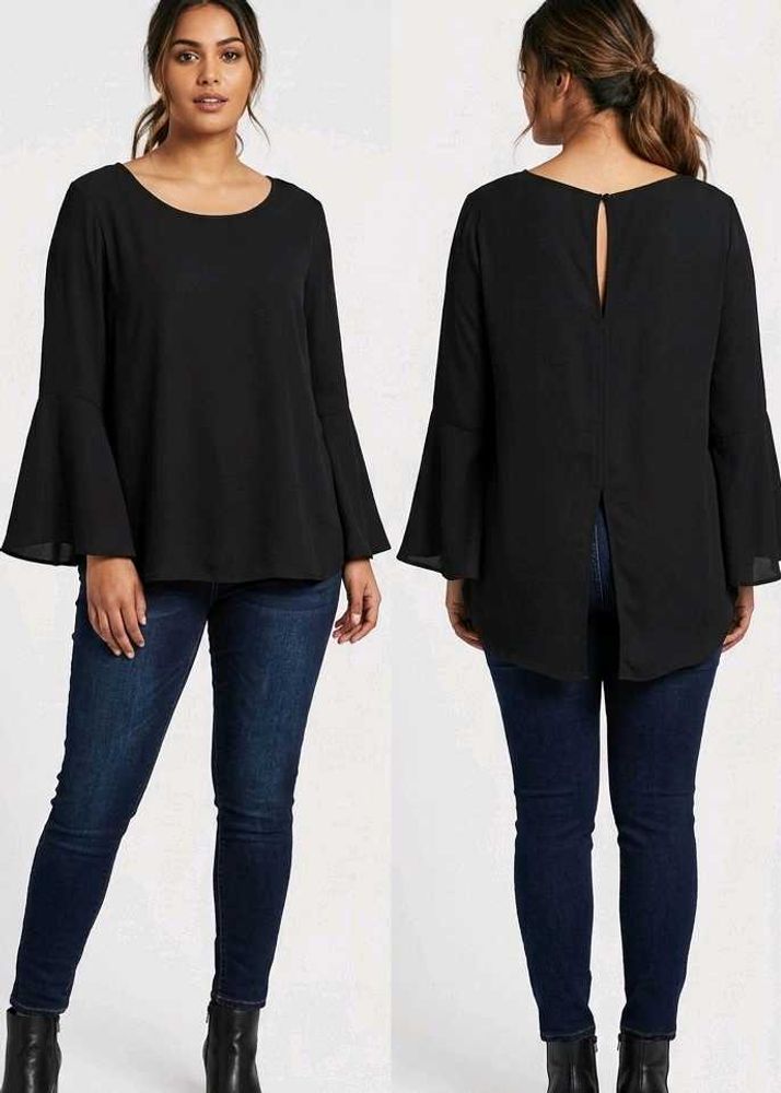 KATIES Stylish Black Bell Sleeve Top