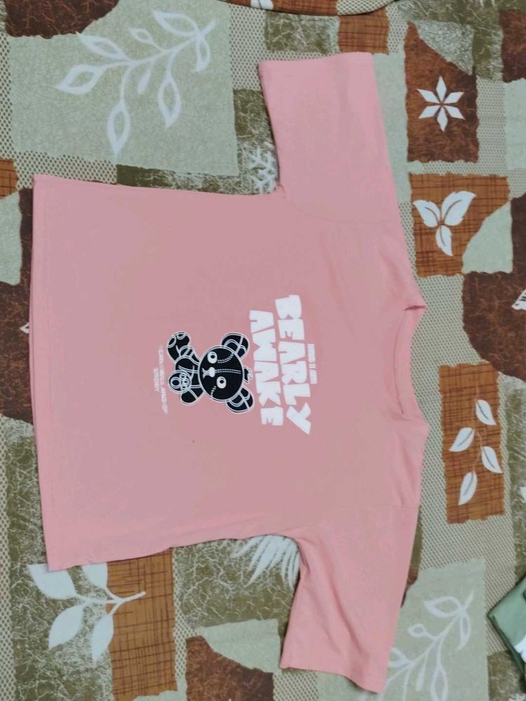 Cute Bear Graphic Pink T-Shirt