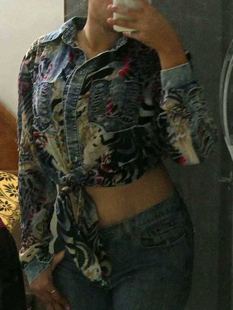 Distressed Print Button-Up Shirt