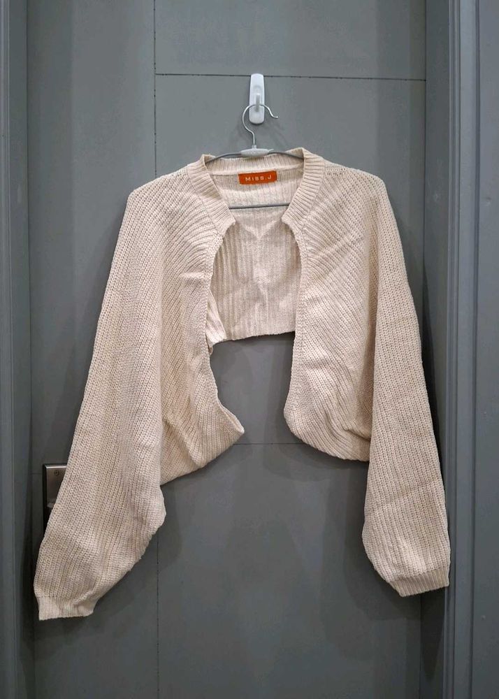 Cream Knit Cropped Cardigan