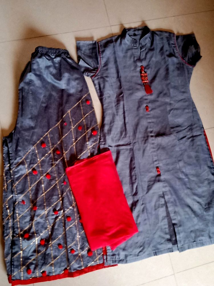 Beautiful Grey And Red Plazo Set 😍💓