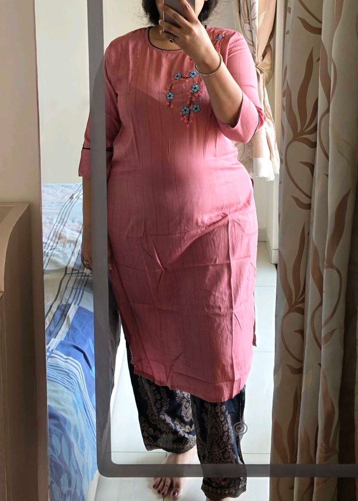 Pink Kurta with Black Printed Palazzos