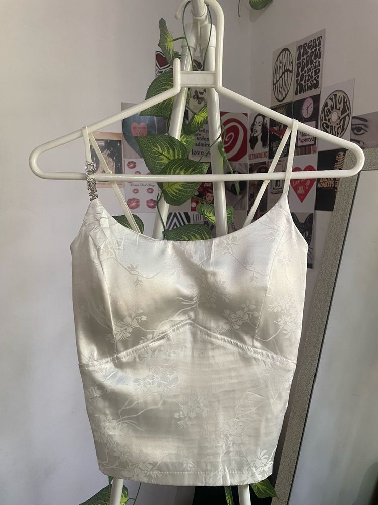 White Jacquard Spaghetti Strap Top