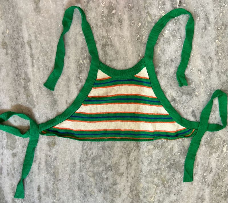 Striped Halter Neck Crop Top