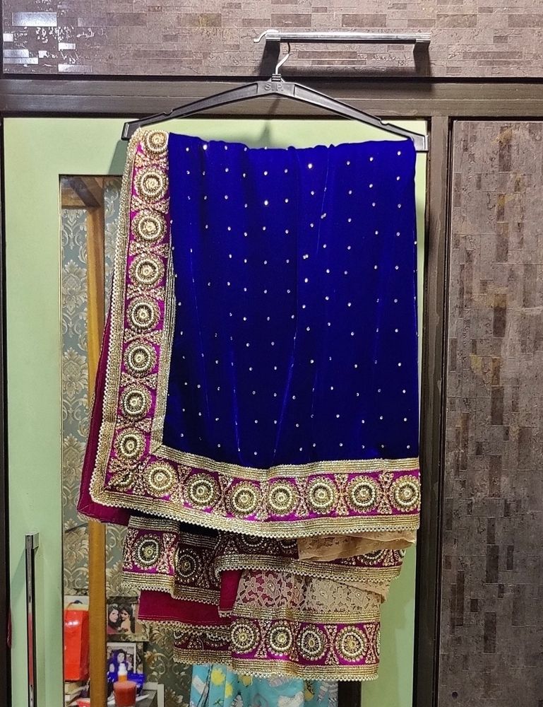 Adaa Designer Velvet &amp; Net Pearl Embellished Saree