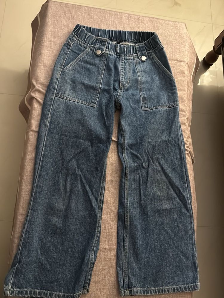 Wide Leg Blue Denim Jeans