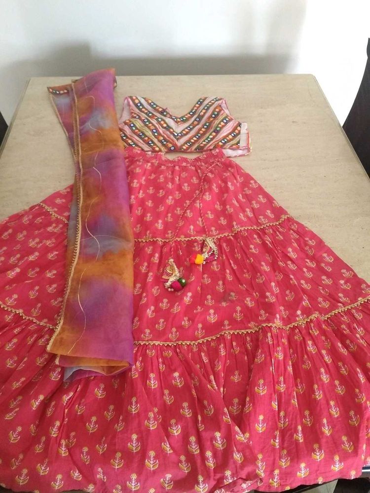 Vibrant Pink Tiered Lehenga Choli Set