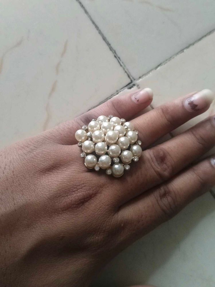 Pearl and Rhinestone Statement Ring