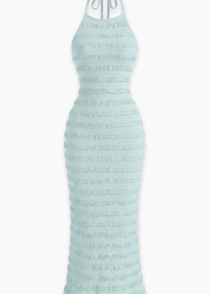 Textured Halter Neck Fitted Maxi