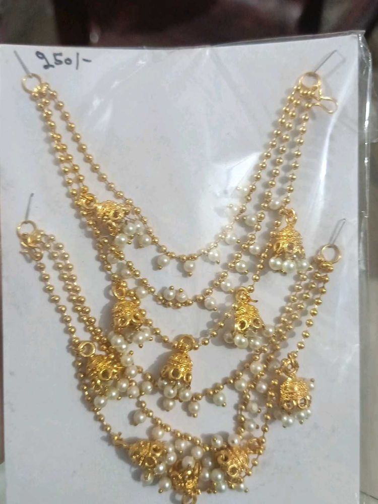 Elegant Pearl and Gold Tone Jhuma Earrings
